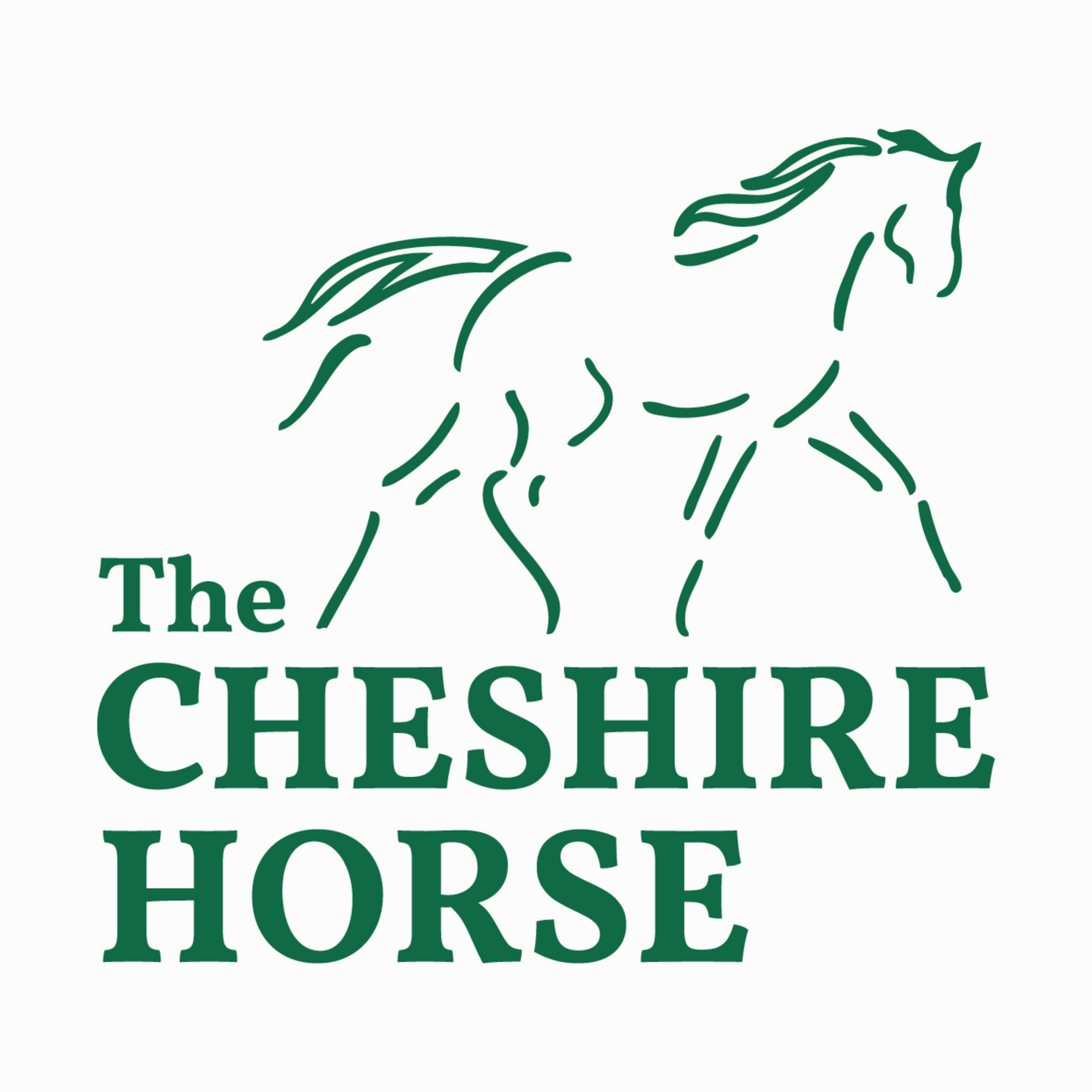 A very abstract, fine line drawn horse in dark green.