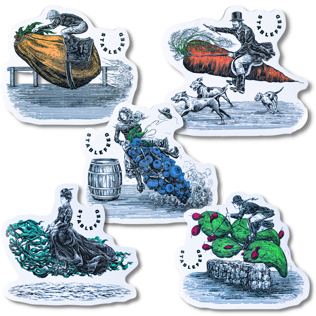 All five of the StableFeed illustrations for the chia packaging as stickers.
